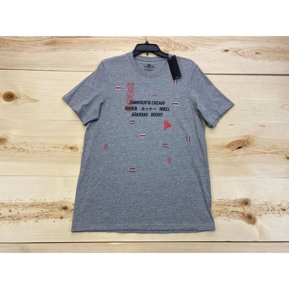 Chicago Blackhawks Shirt Mens Medium Gray Adidas Hockey NHL Short Sleeve Slim - Picture 1 of 14